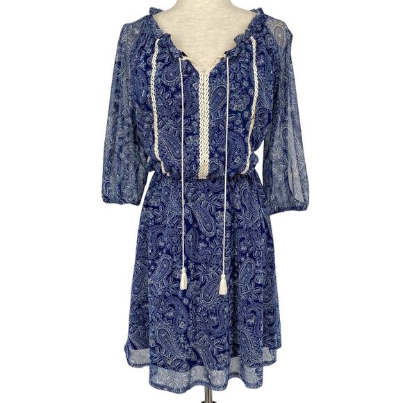 PERSEPTION CONCEPT Paisley Embroidered Tasseled Open Sleeve Sheath Dress Small - Picture 1 of 6